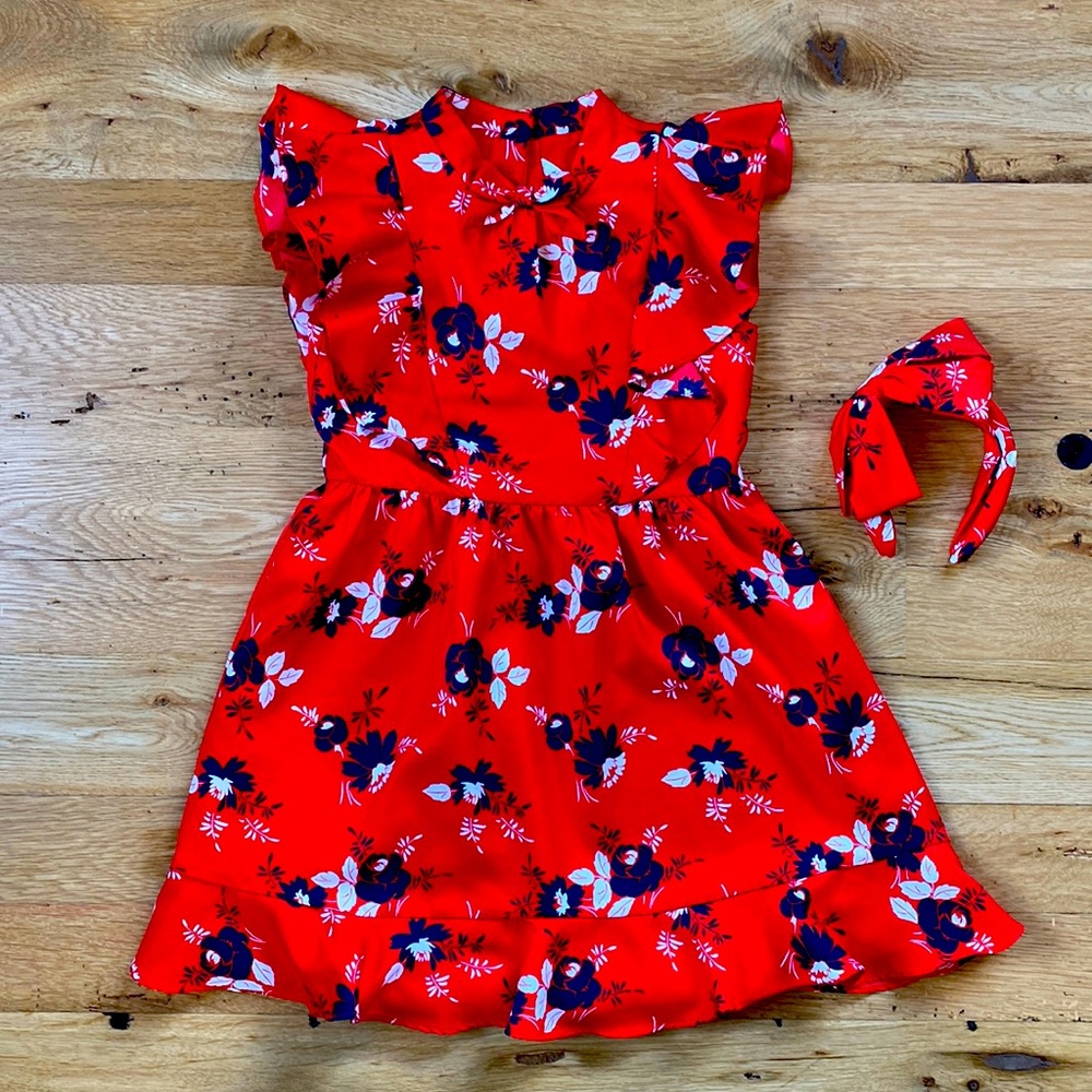 Red flowered J&J dress and headband!